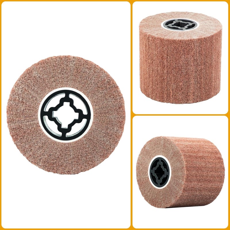SALI Non Woven Wire Abrasive Drawing Polishing Burnishing Wheel Flap Brush Wire Brush Drum Surface Conditioning Tool for Metal Surface Polishing Grinding Removing Rust 120x100x19mm (320 Grit) - Image 3
